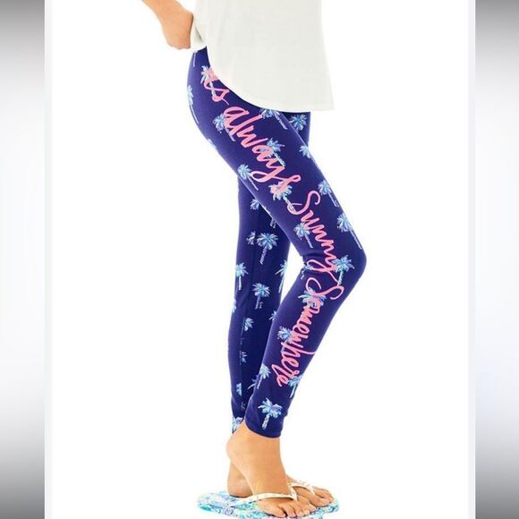 Lilly Pulitzer Luxletic Leggings Palm Tree "It's Always Sunny Somewhere" Size M - Picture 2 of 12